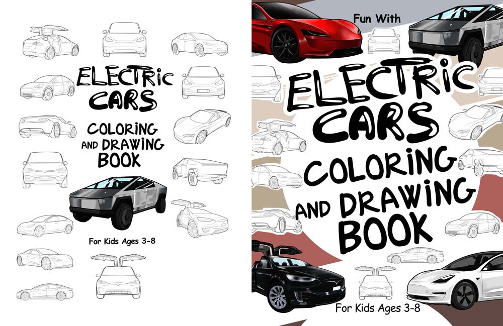 tesla cars electric cars coloring drawing book pages sheets for kids