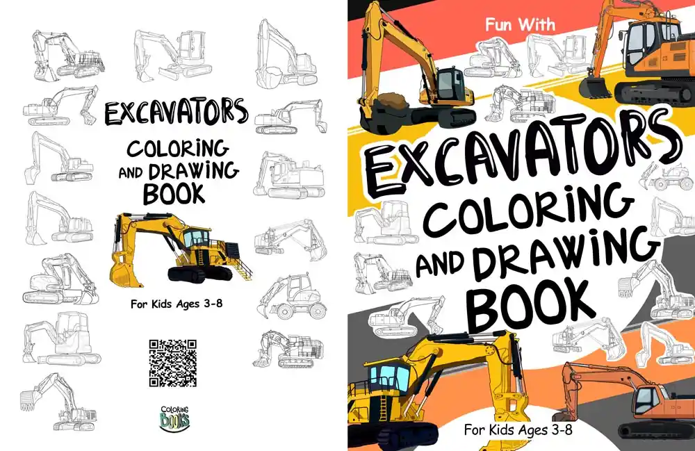excavators colouring and drawing book for kids