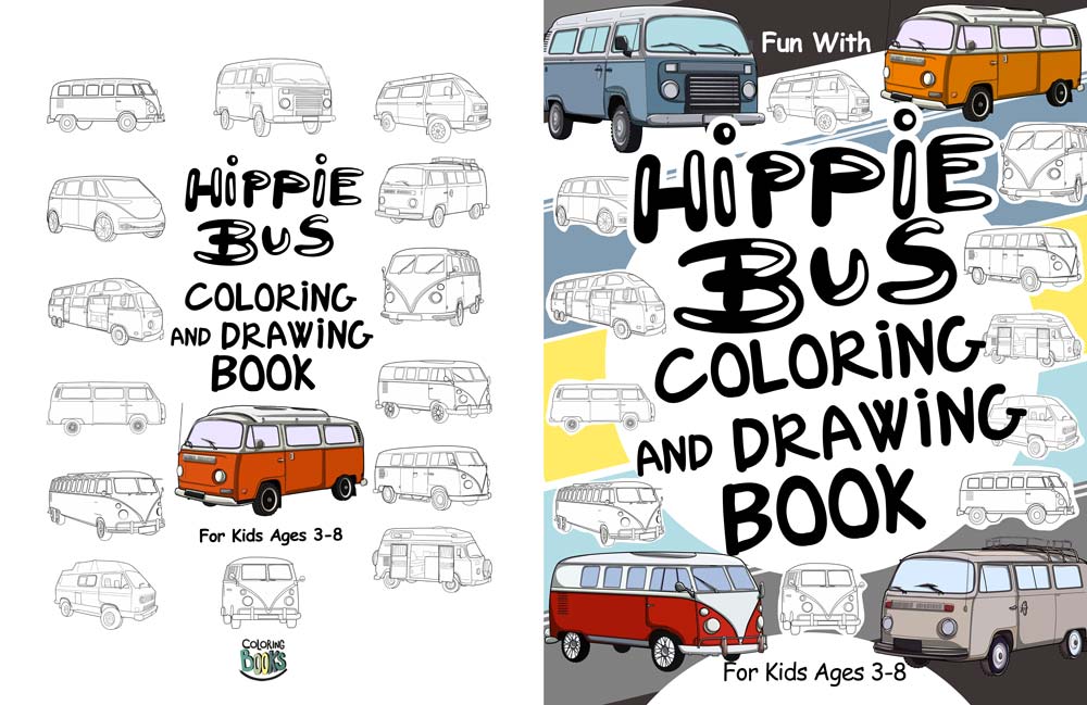 wolkswagen hippie bus coloring drawing book pages sheets for kids