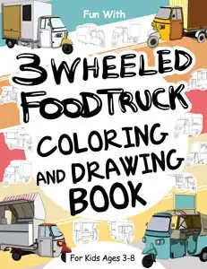 3 wheeled food trucks colouring and drawing book for kids