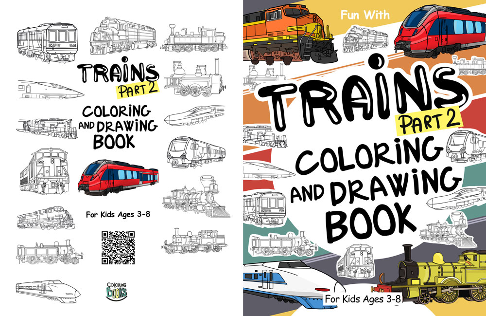 trains colouring drawing book