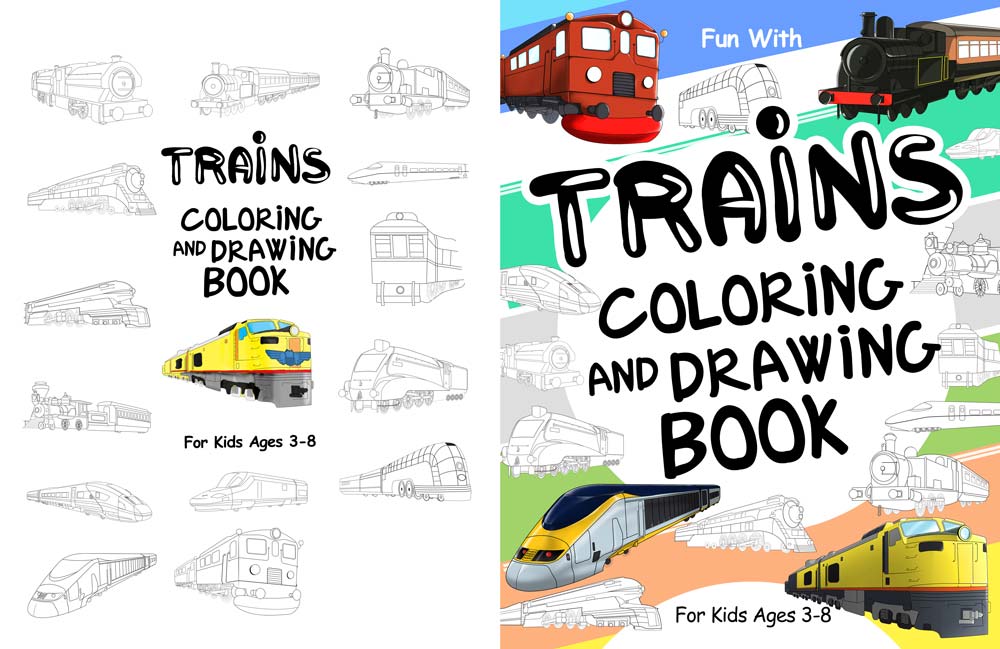 trains coloring book interior