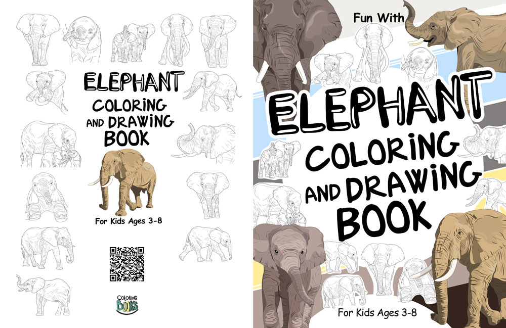 Elephants coloring drawing book interior