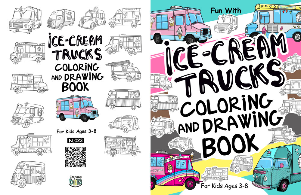 icecream trucks coloring and drawing book interior