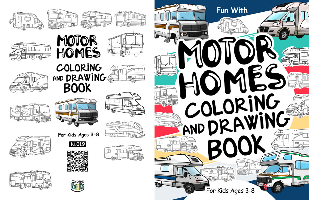 motor homes coloring book cover and interior