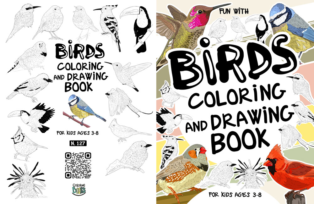 birds coloring book interior and cover