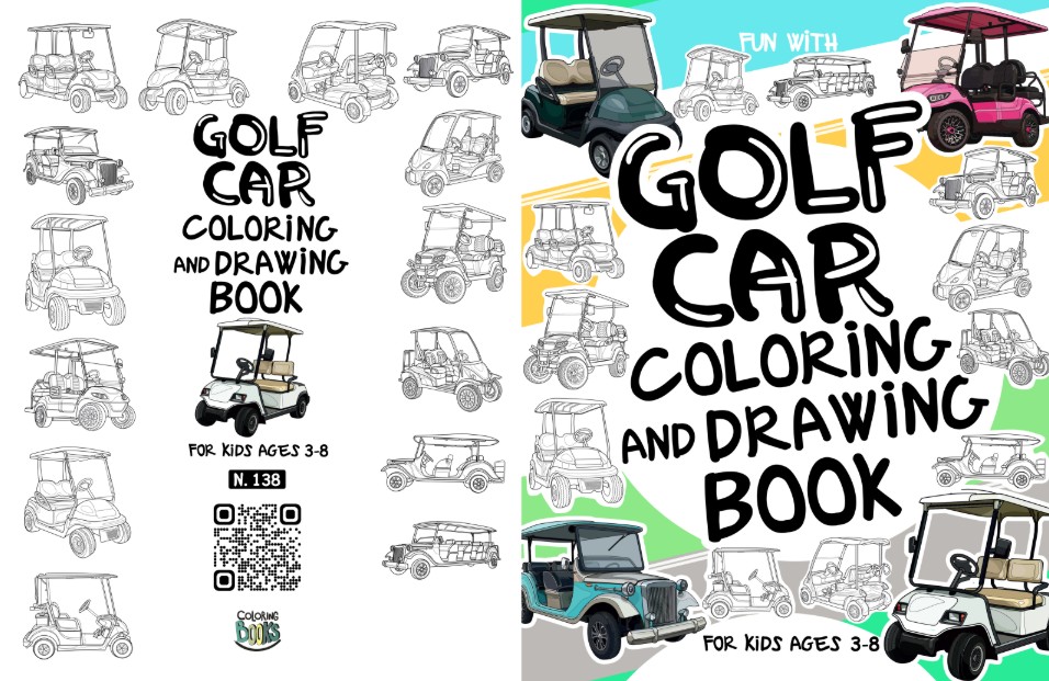 golf car coloring and drawing book cover and interior