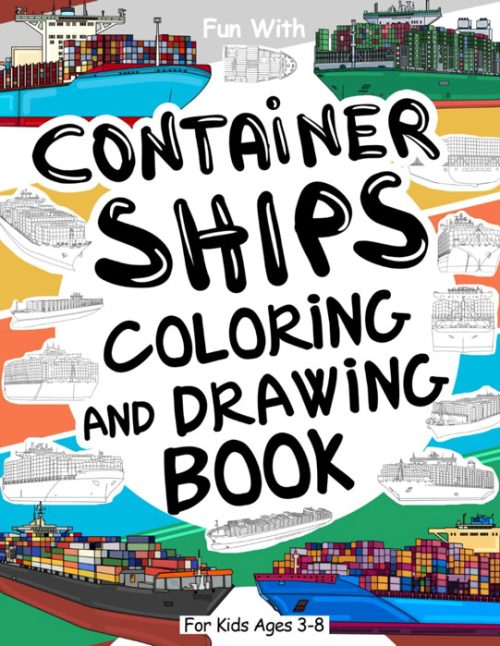 container ships colouring book cover